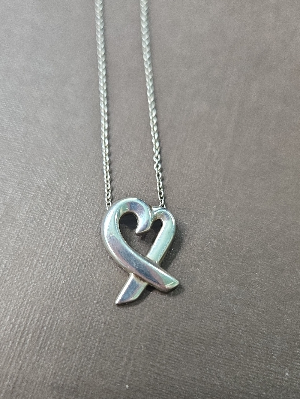 Tiffany & Co. Silver Heart Ribbon Pendant Necklace